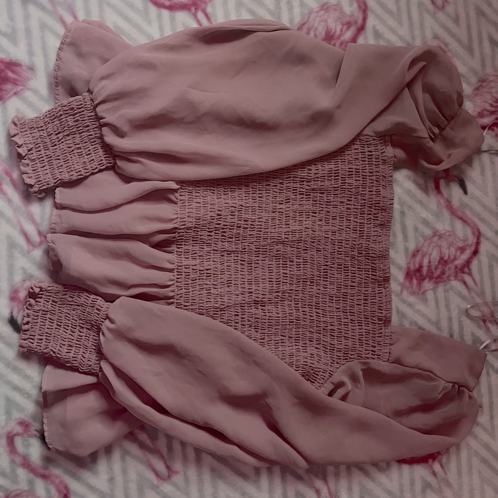 Pink crop top with sheer puffy sleeves